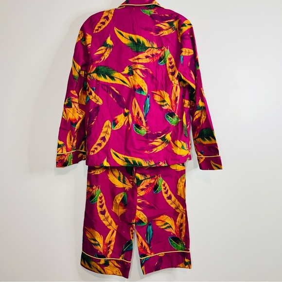 Anthropologie Farm Tio Pink Feather Botanical Pajama Set Wide-Leg Silhouette xs - Picture 5 of 6